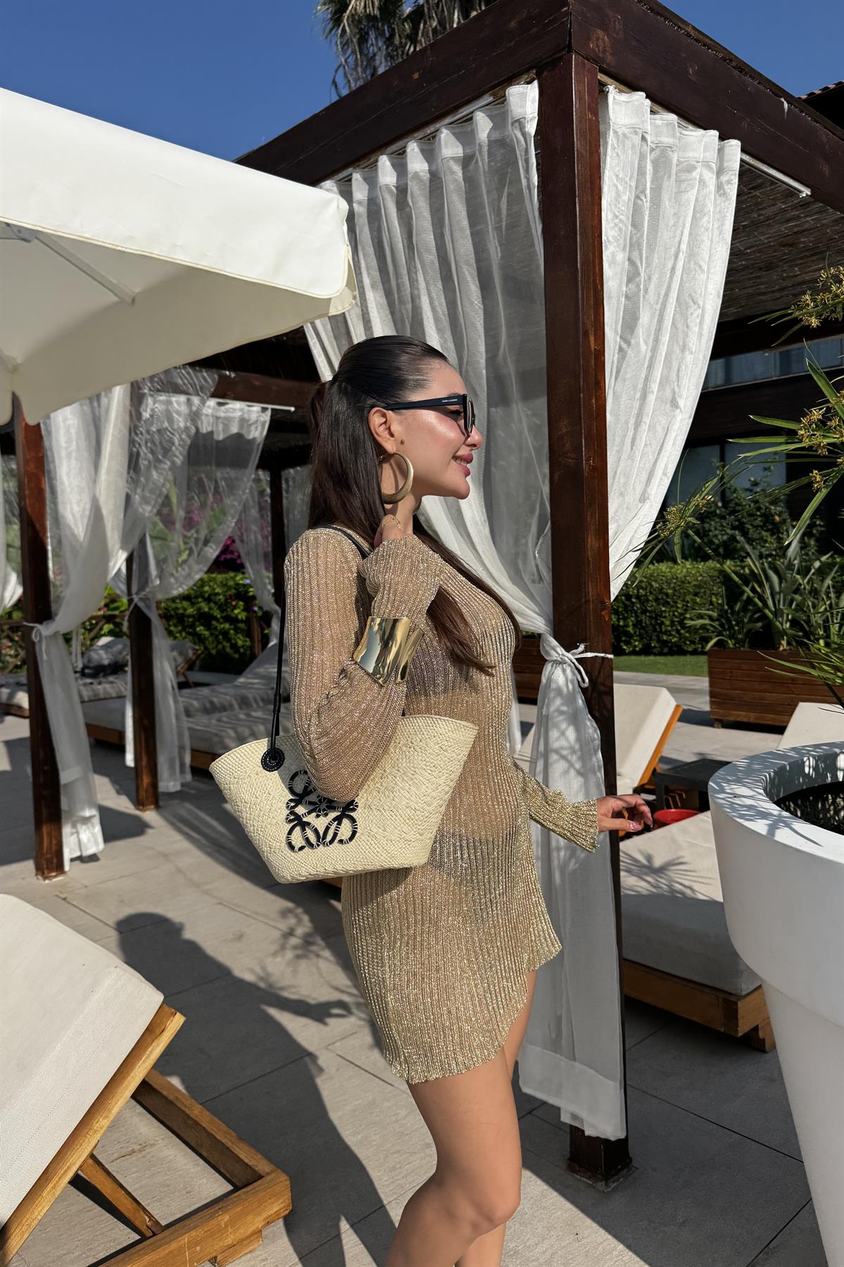 Svitlana Gold Kısa Simli Plaj Elbisesi