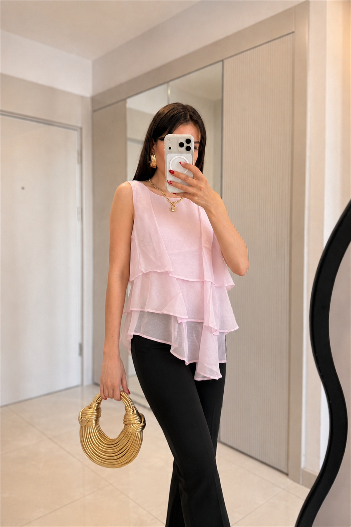 Sway Pembe Şifon Fırfırlı Bluz