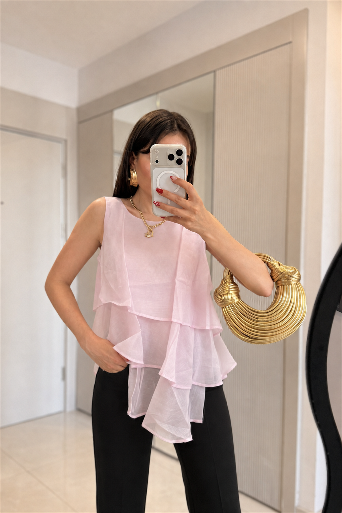 Sway Pembe Şifon Fırfırlı Bluz