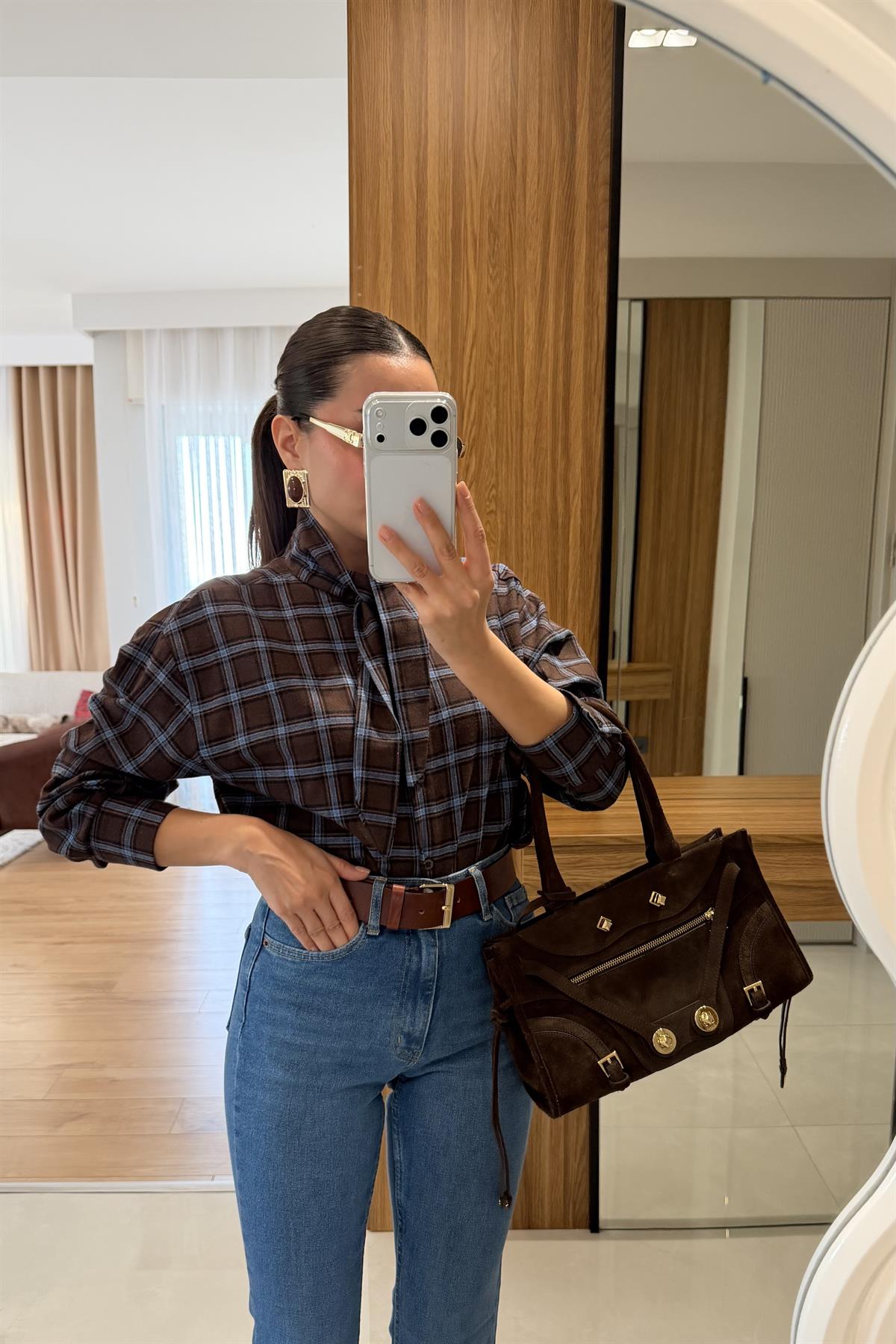 Taisca Acı Kahve Kareli Gömlek