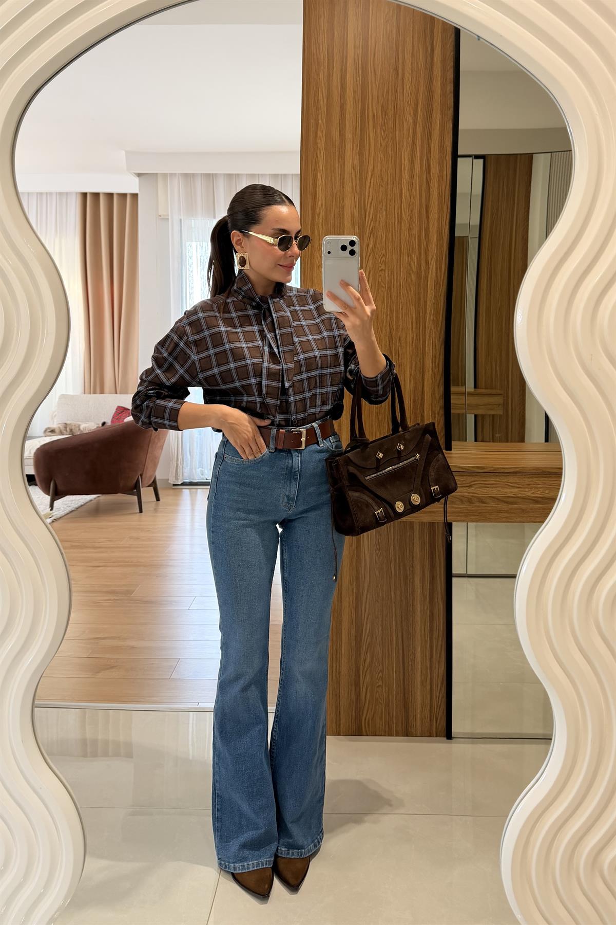 Taisca Acı Kahve Kareli Gömlek