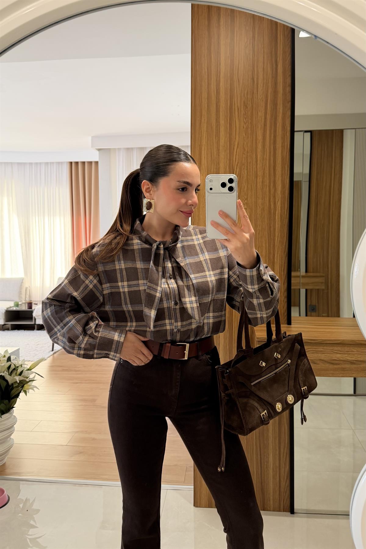 Taisca Camel Kareli Gömlek