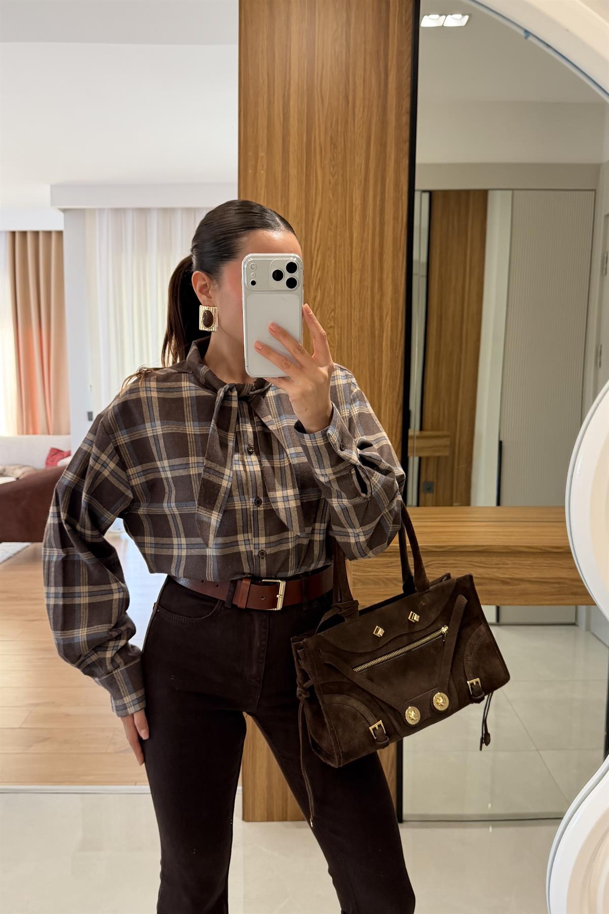 Taisca Camel Kareli Gömlek