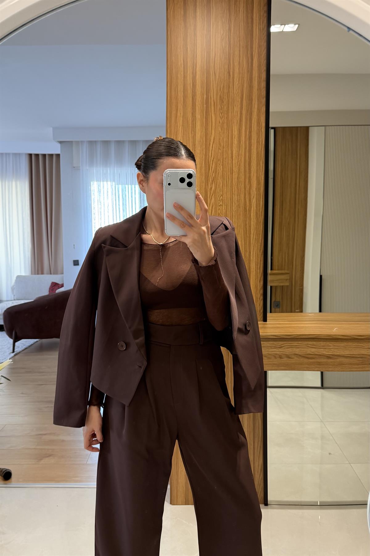 Tamy Kahve Blazer Pantolon Takım