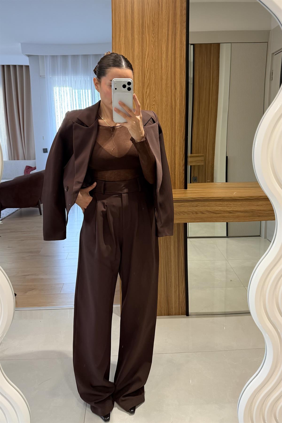 Tamy Kahve Blazer Pantolon Takım
