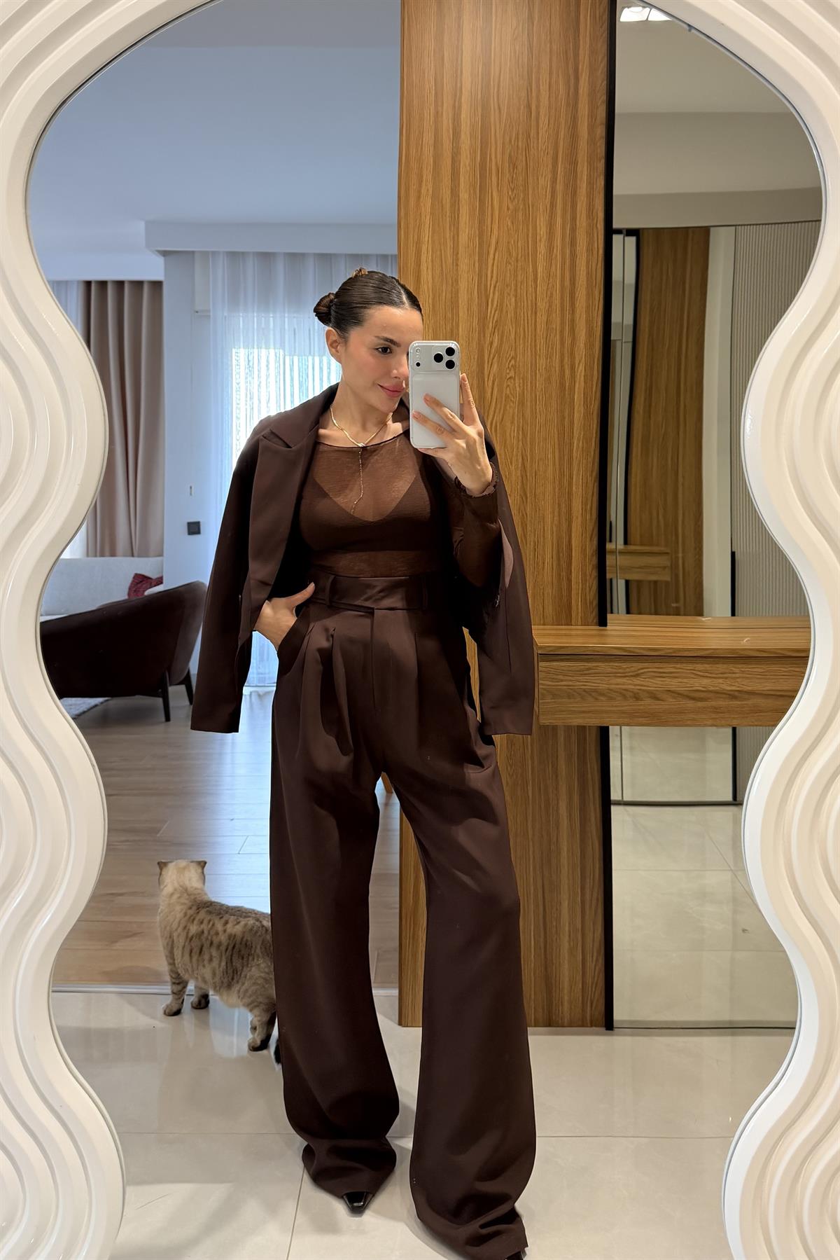 Tamy Kahve Blazer Pantolon Takım