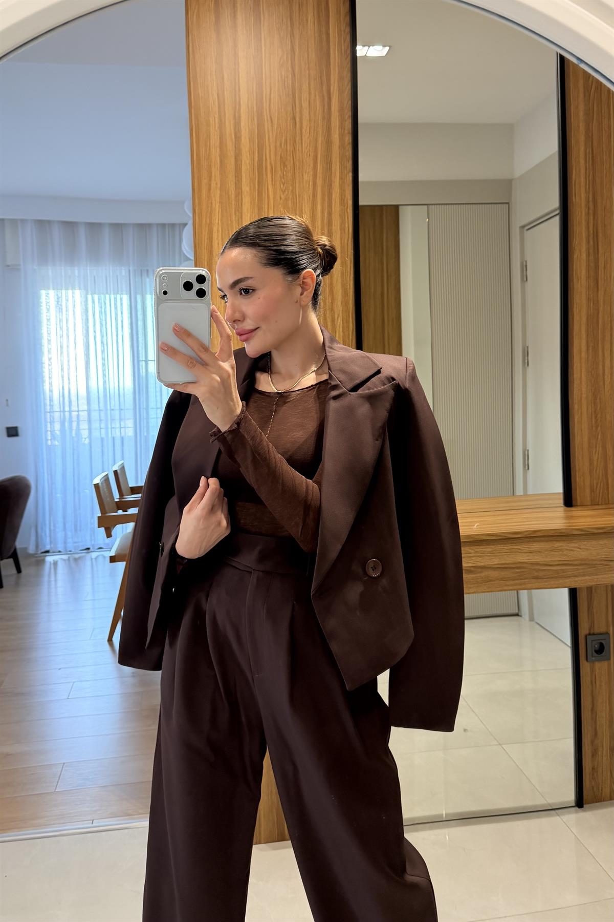 Tamy Kahve Blazer Pantolon Takım