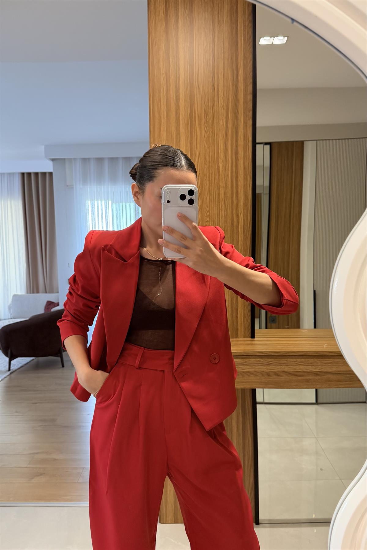 Tamia Kırmızı Blazer Pantolon Takım