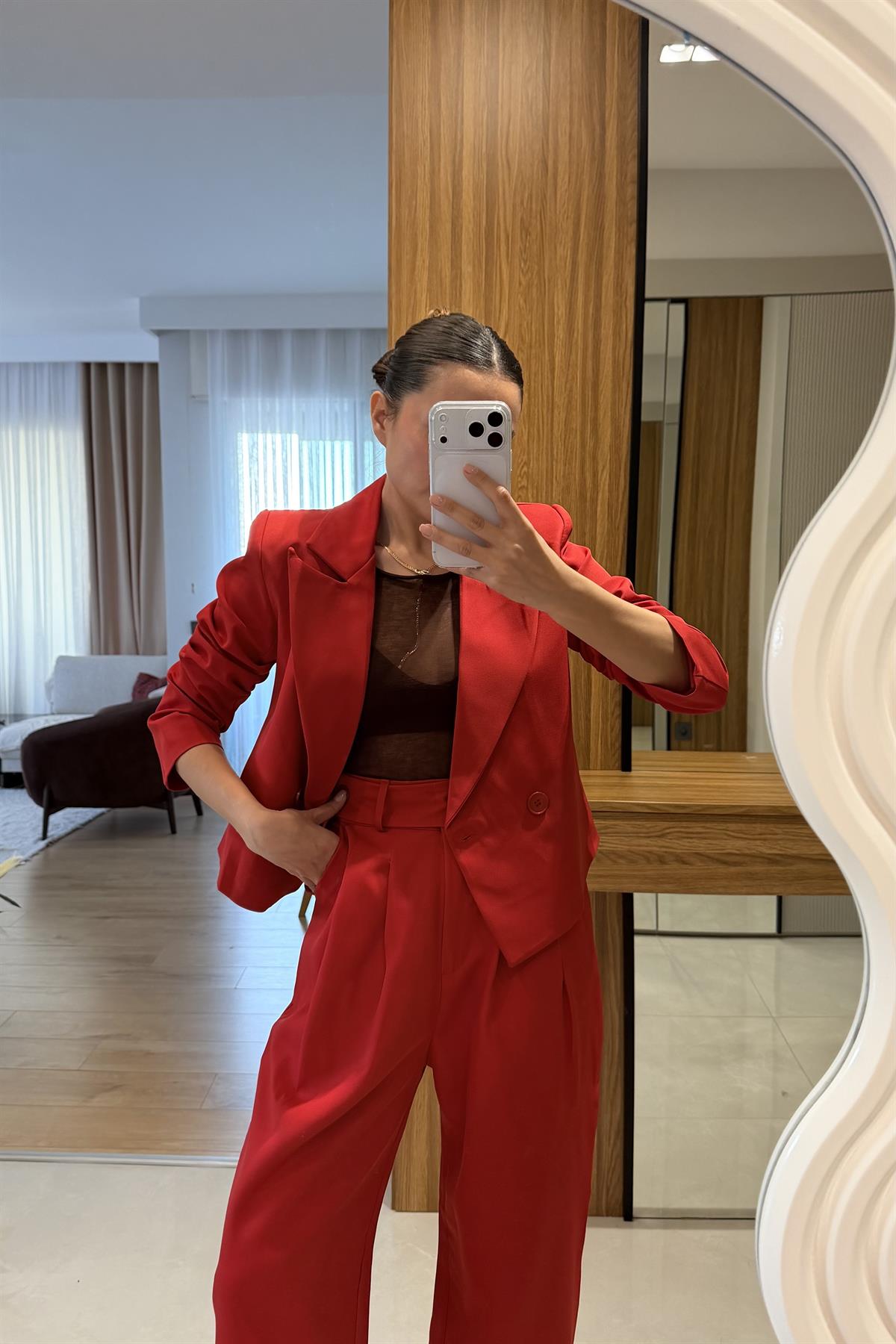 Tamia Kırmızı Blazer Pantolon Takım