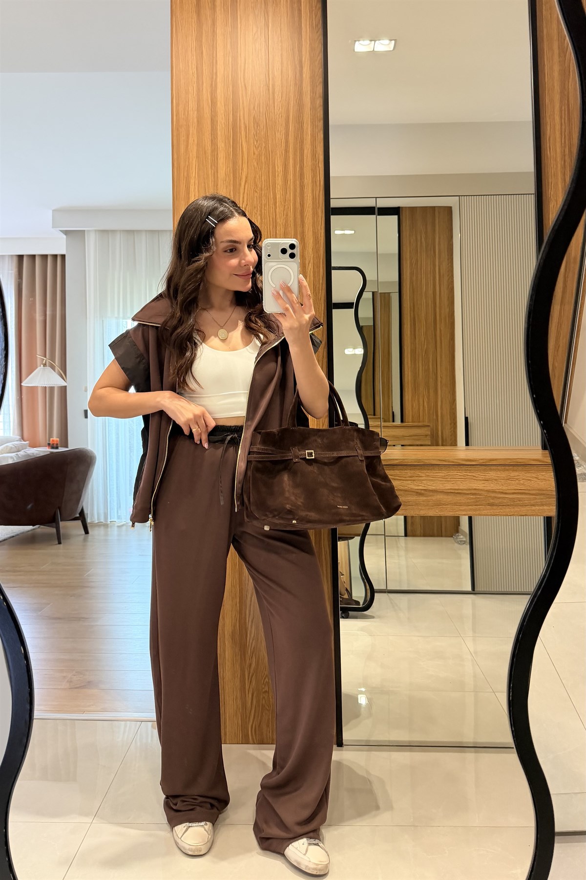 Tania Kahve Yelekli Paraşüt Detaylı Modal Takım