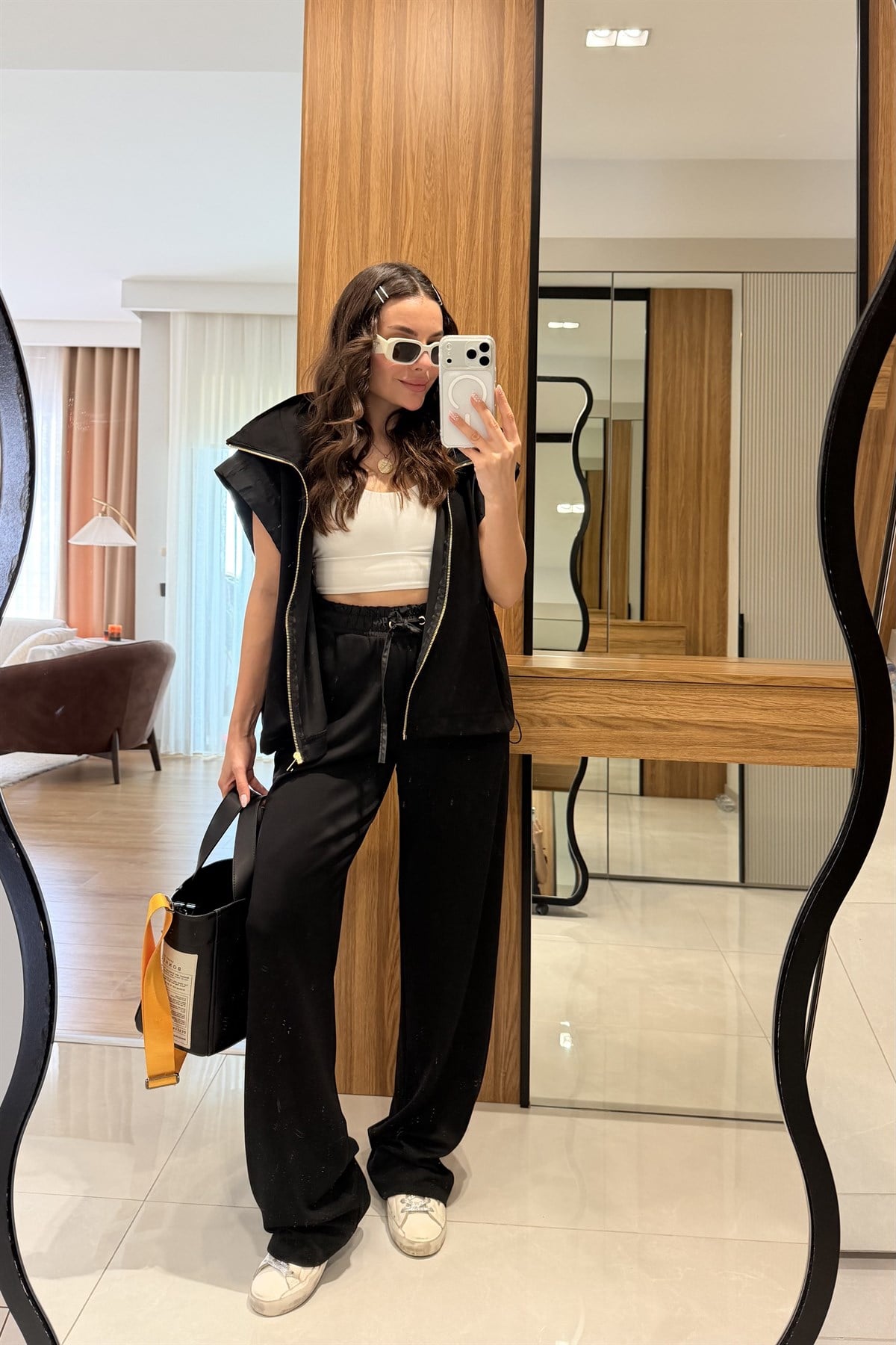 Tania Siyah Yelekli Paraşüt Detaylı Modal Takım