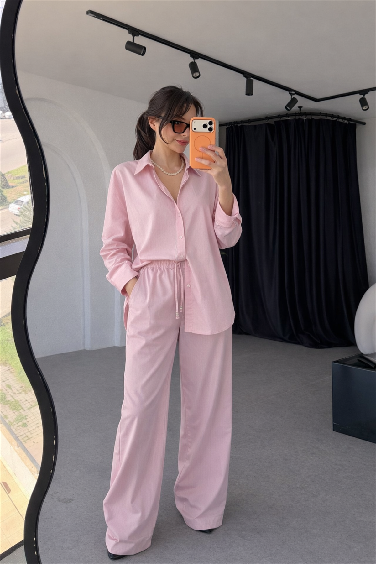 Tarcia Pembe Çizgili Oversize Gömlek