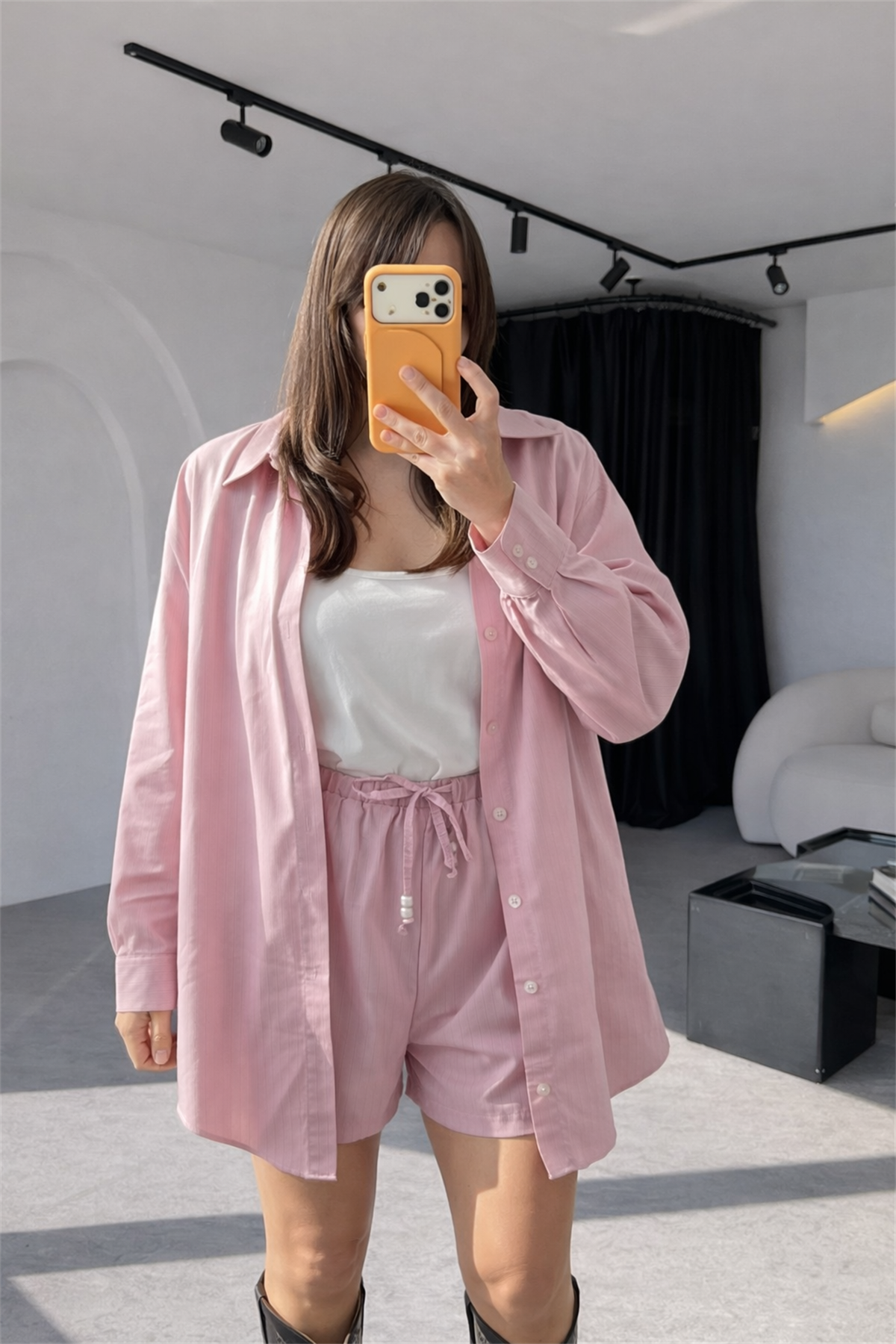 Tarcia Pembe Çizgili Oversize Gömlek