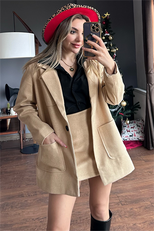 Taş rengi kaşe blazer ceket