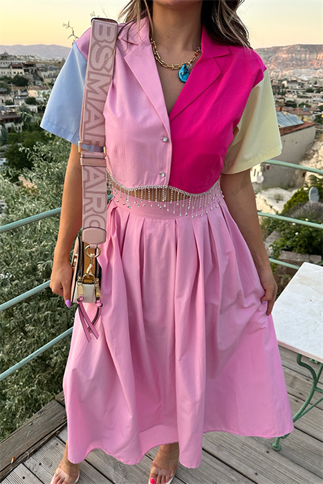 Taşlı çok renkli tasarım mini gömlek