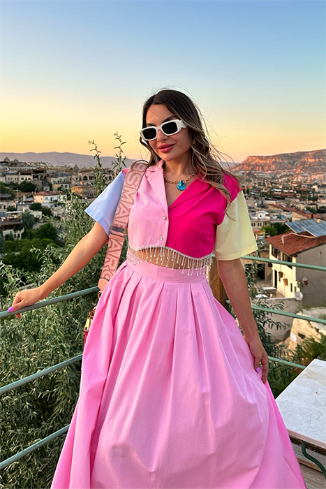 Taşlı çok renkli tasarım mini gömlek