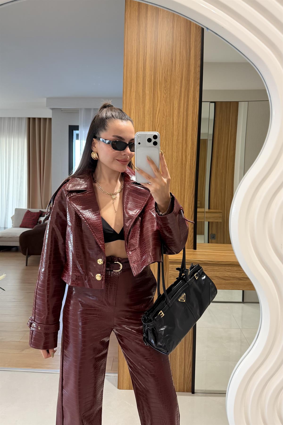 Tatiana Bordo Krokodil Dokulu Crop Ceket