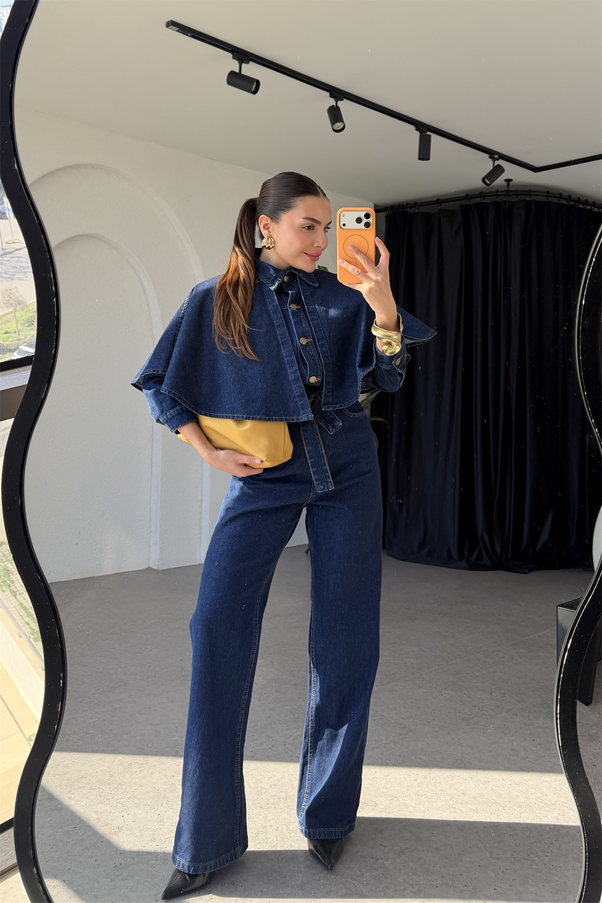 Tatyana Pelerinli Denim Tulum