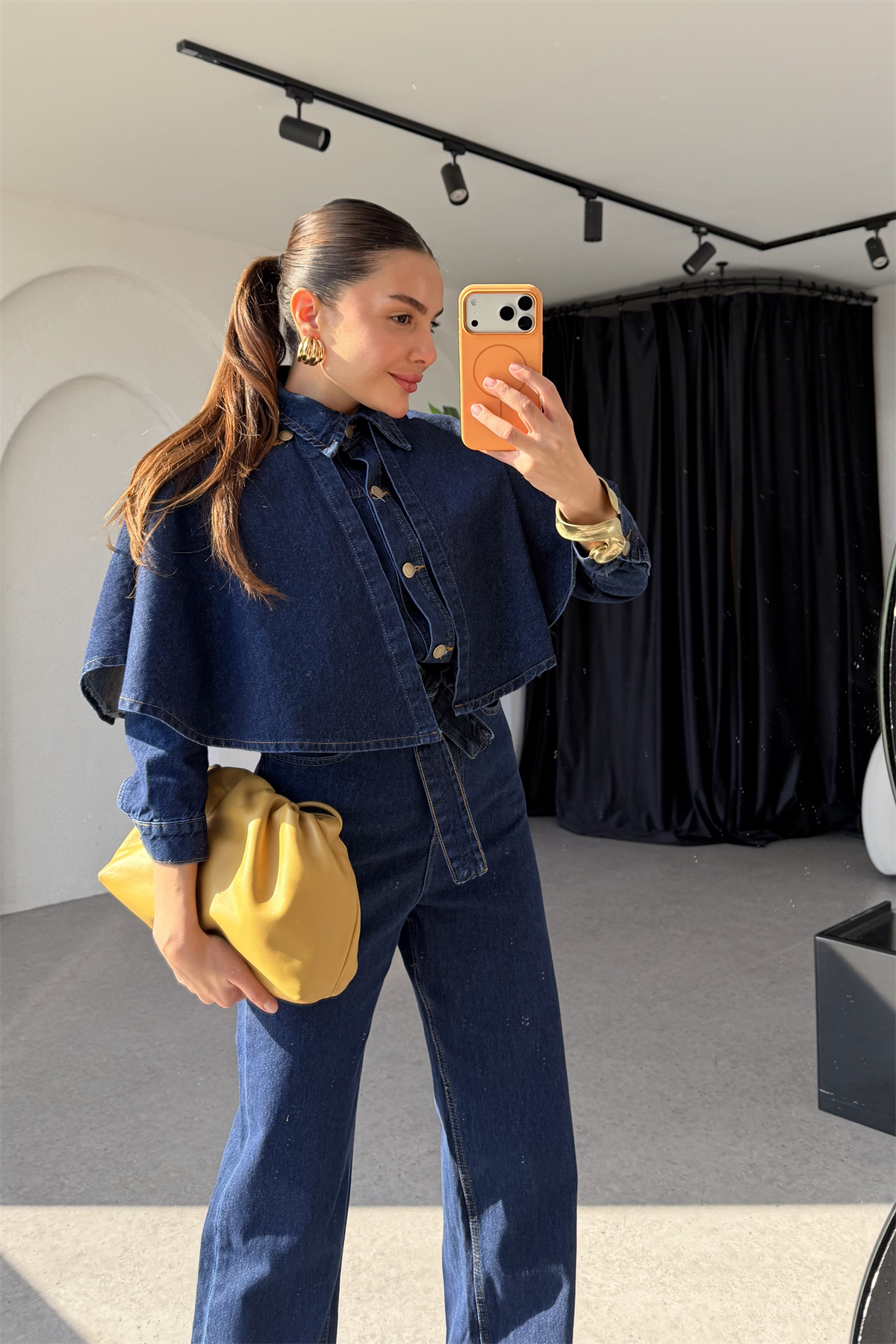 Tatyana Pelerinli Denim Tulum