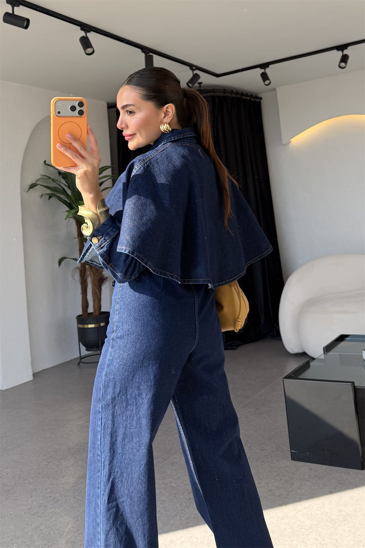 Tatyana Pelerinli Denim Tulum