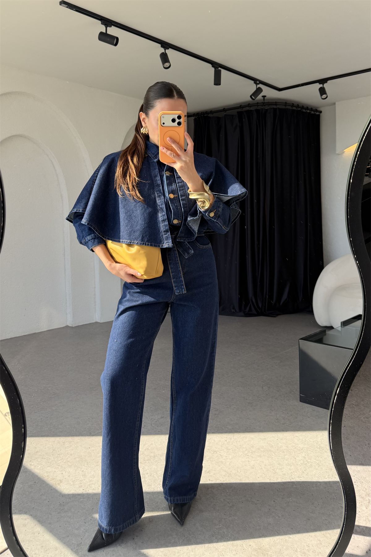 Tatyana Pelerinli Denim Tulum