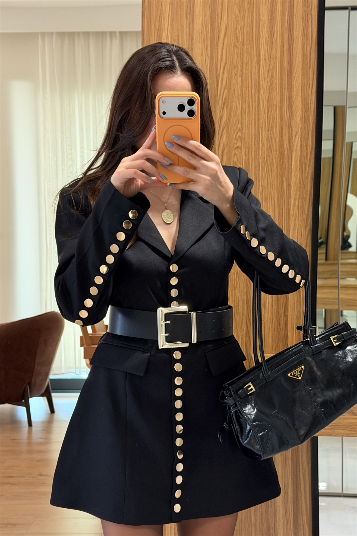 Taylor Siyah Gold Düğmeli Blazer Elbise