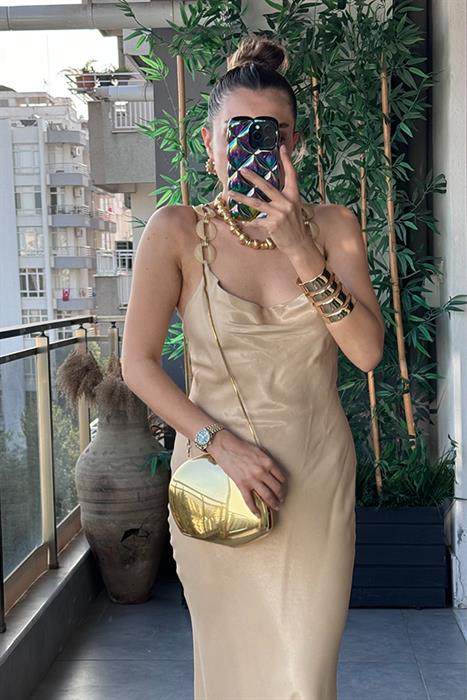 Tayssa Karamel Boncuk Askılı Elbise