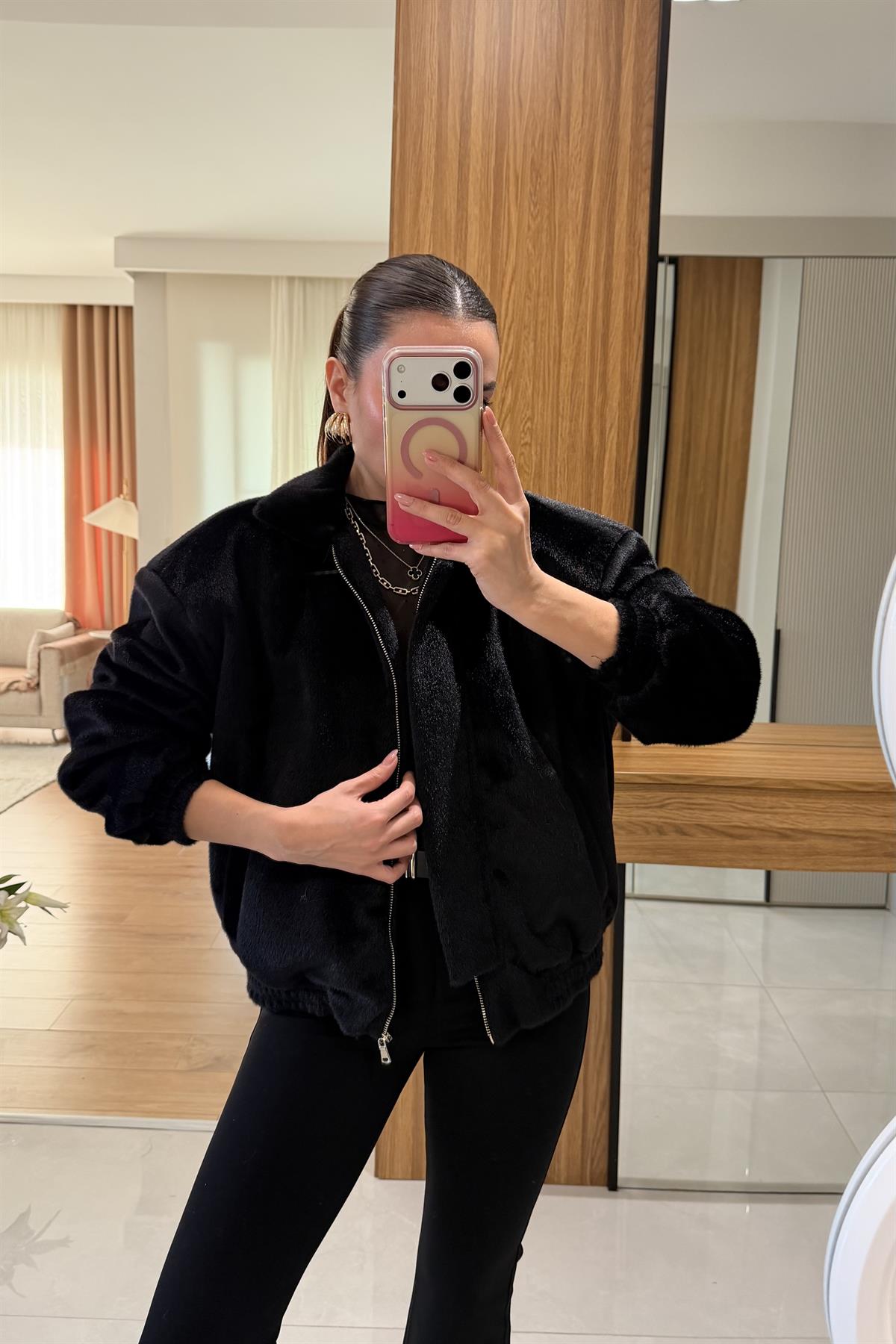 Tedros Siyah Dokulu Bomber Ceket