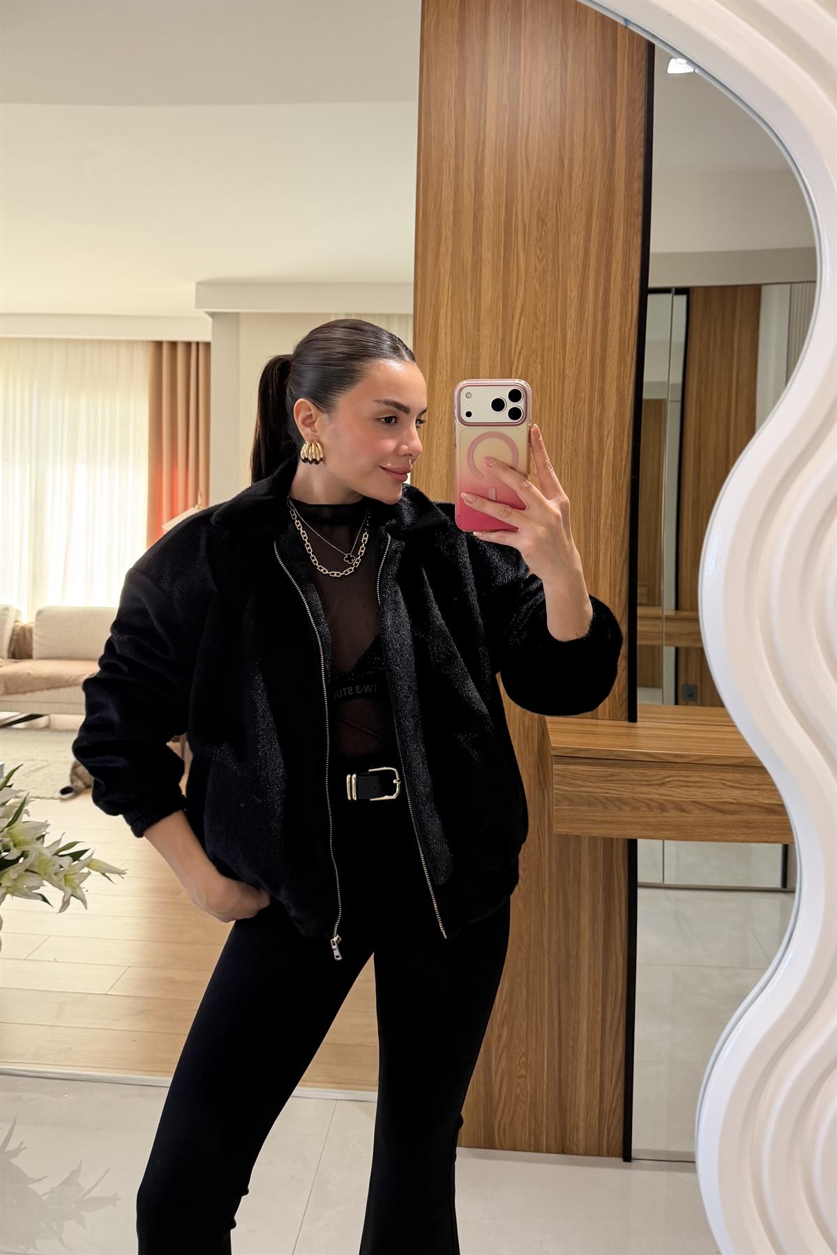 Tedros Siyah Dokulu Bomber Ceket