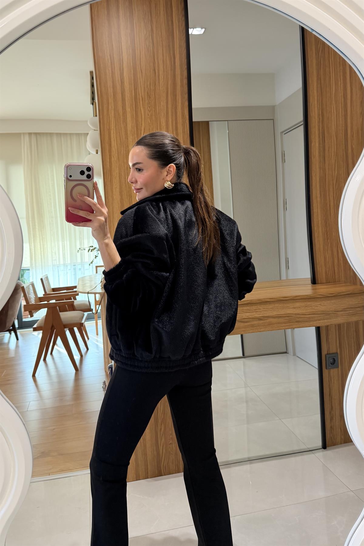 Tedros Siyah Dokulu Bomber Ceket