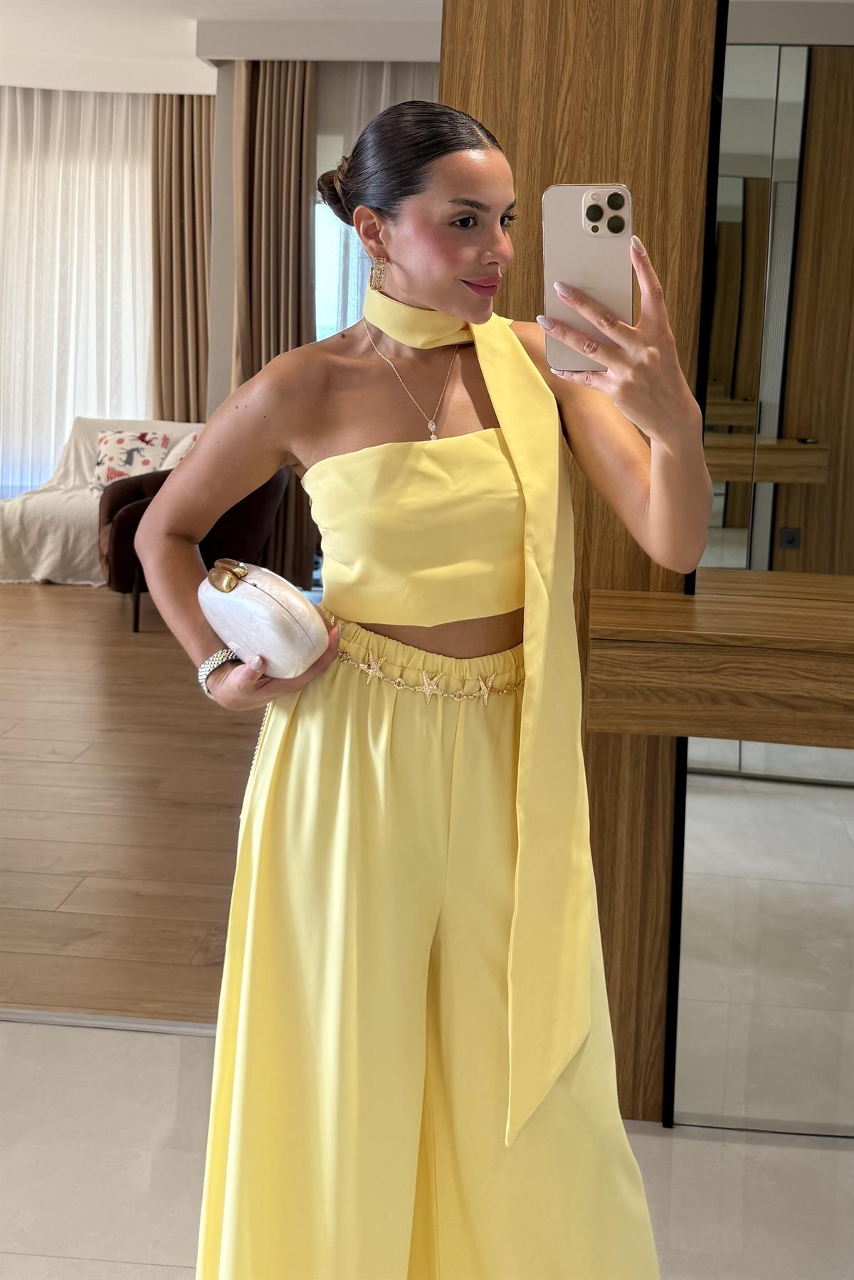 Telavi Sarı Şal Detaylı Tasarım Takım