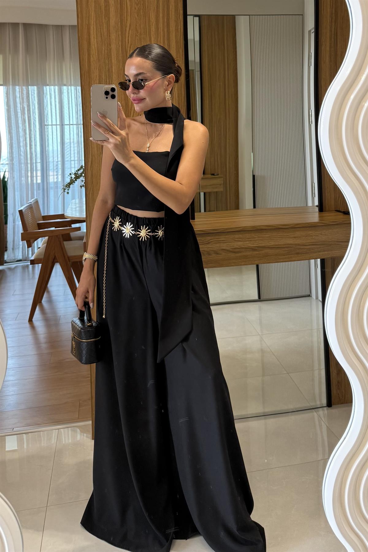 Telavi Siyah Şal Detaylı Tasarım Takım