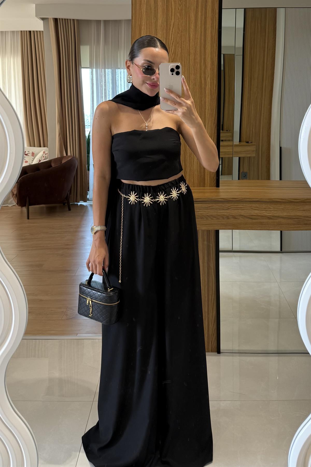 Telavi Siyah Şal Detaylı Tasarım Takım