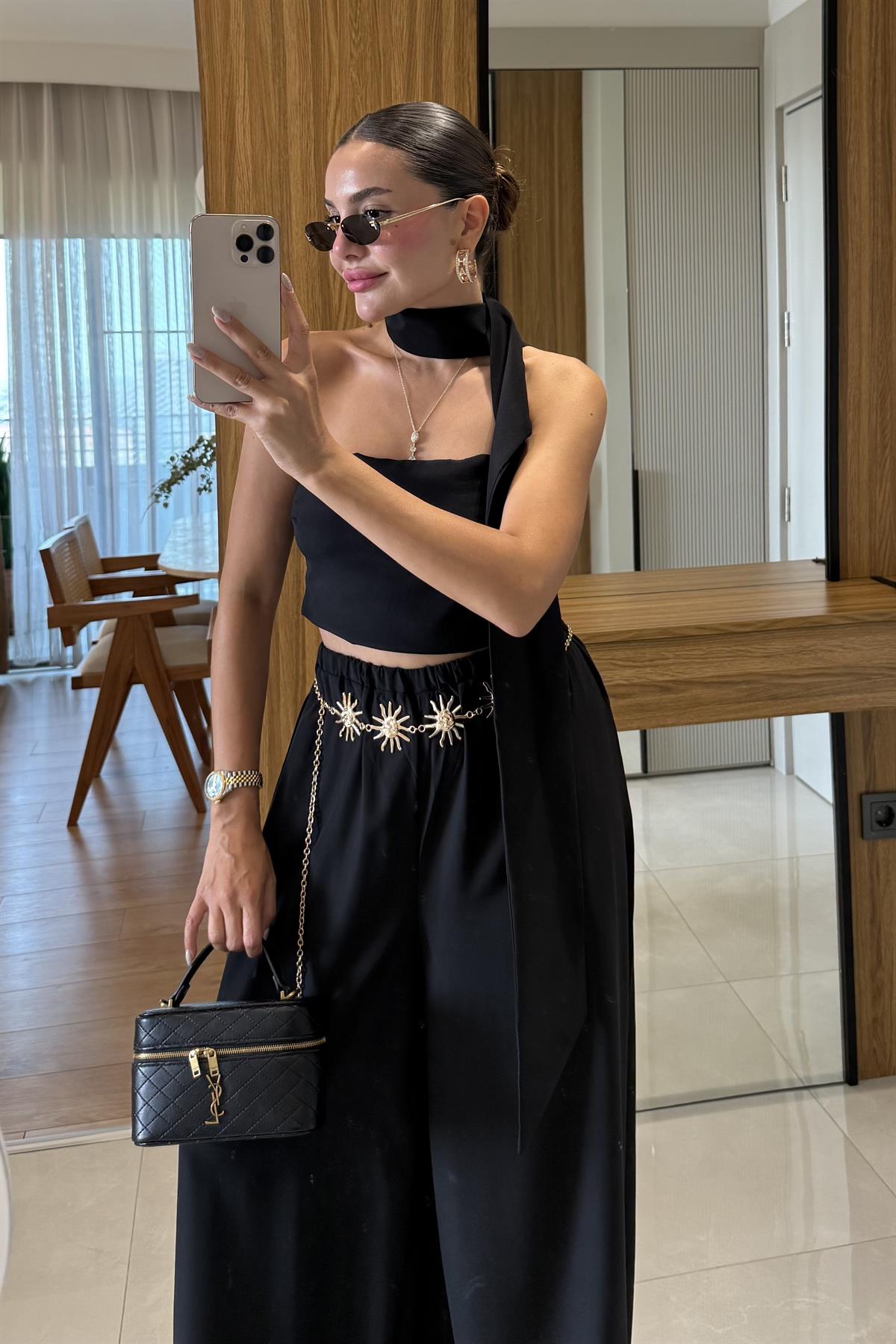 Telavi Siyah Şal Detaylı Tasarım Takım