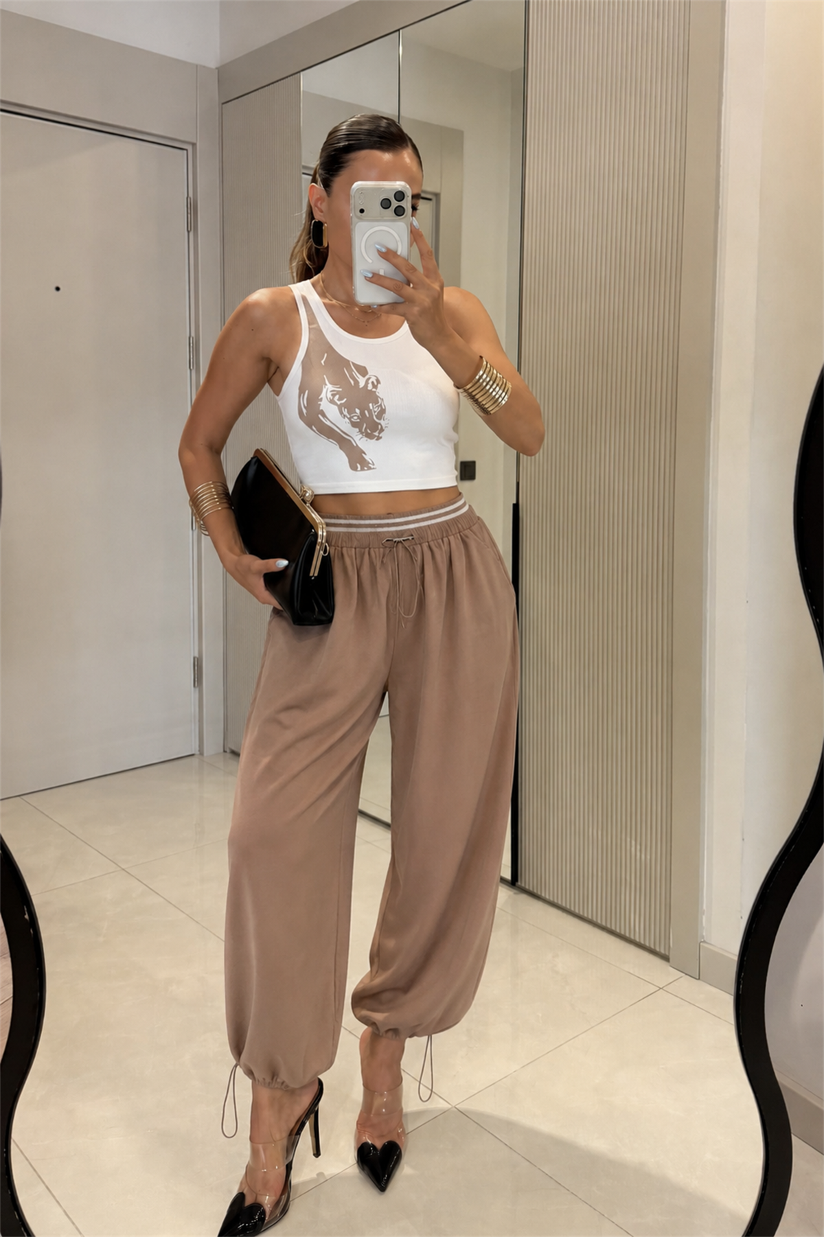 Tendai Lastikli Pantolon Crop Takım