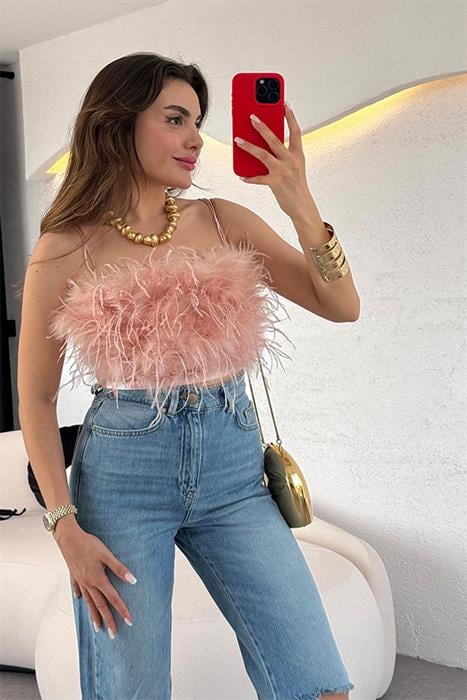 Tendai Toz Pembe Tüylü Crop