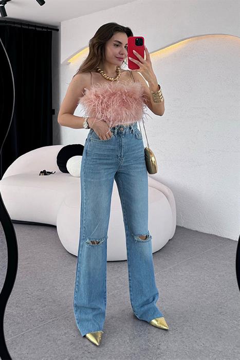 Tendai Toz Pembe Tüylü Crop