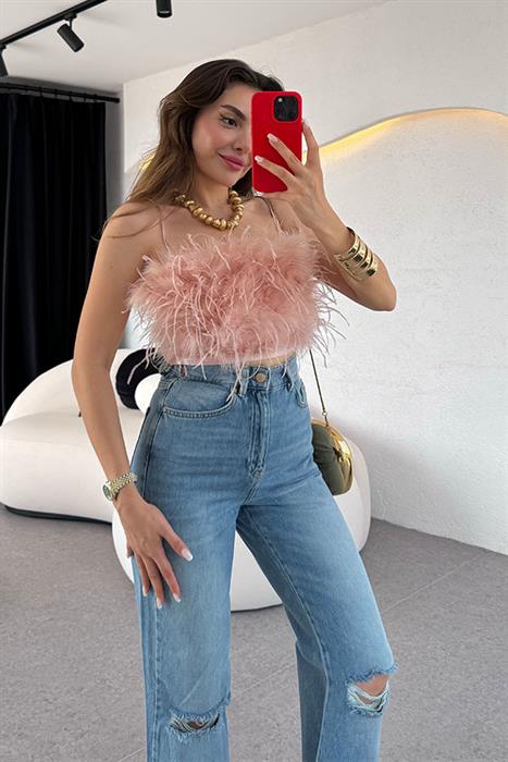 Tendai Toz Pembe Tüylü Crop