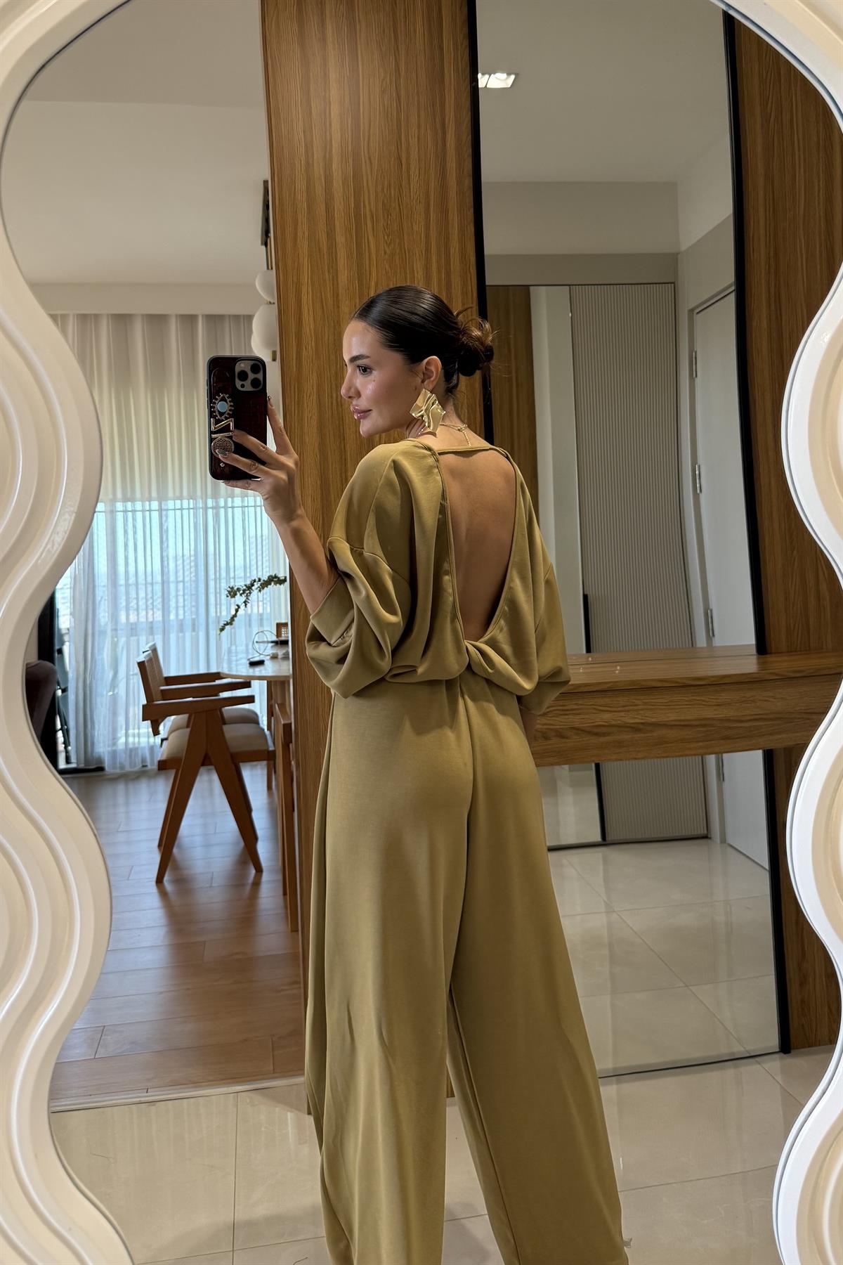 Tesla Yağ Yeşil Sırt Dekolteli Tasarım Modal Takım