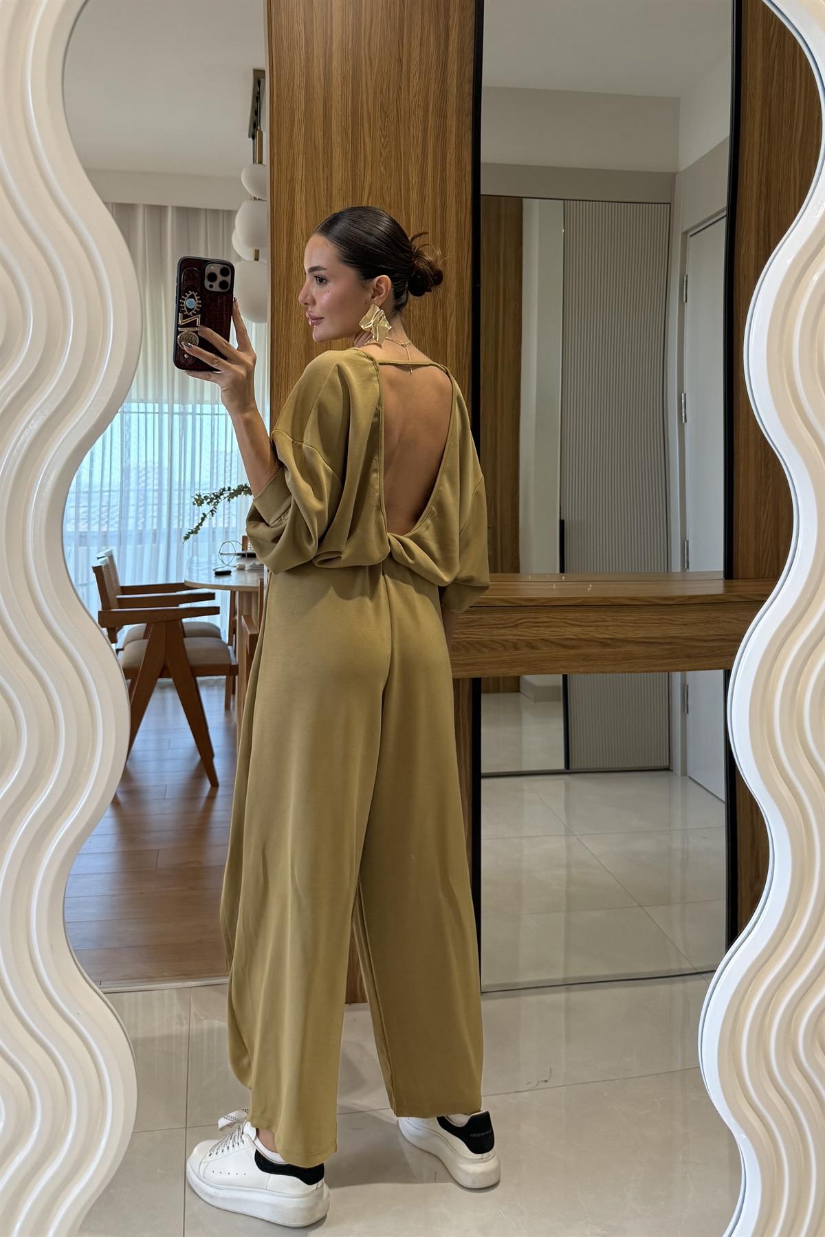 Tesla Yağ Yeşil Sırt Dekolteli Tasarım Modal Takım