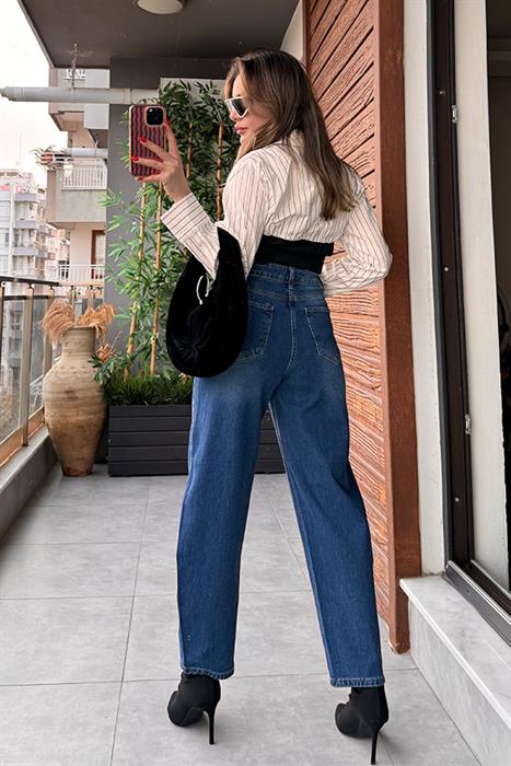 Tessa Match Detaylı Çizgili Crop Gömlek 