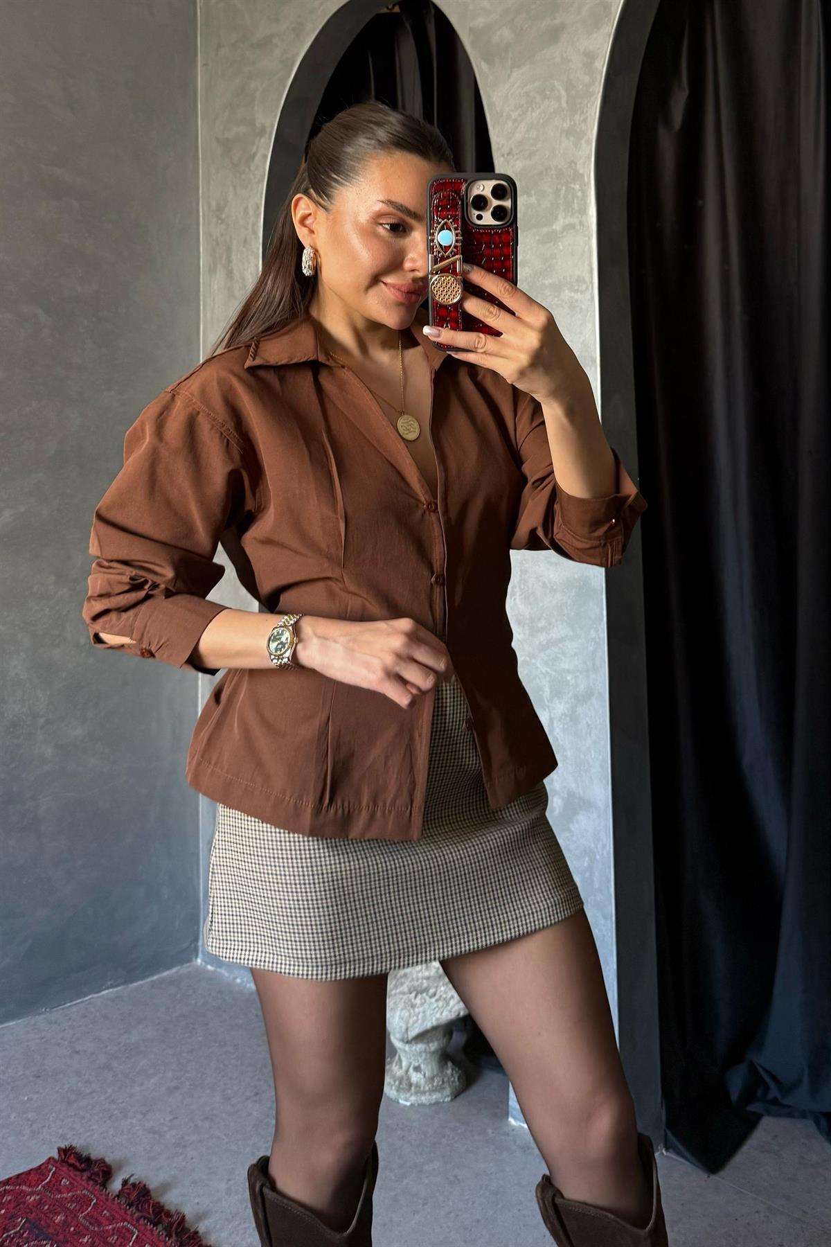 Thalia acı kahve Bağlama Detaylı Gömlek 