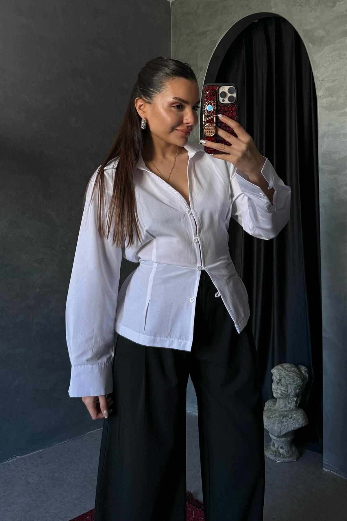 Thalia Beyaz Bağlama Detaylı Gömlek 