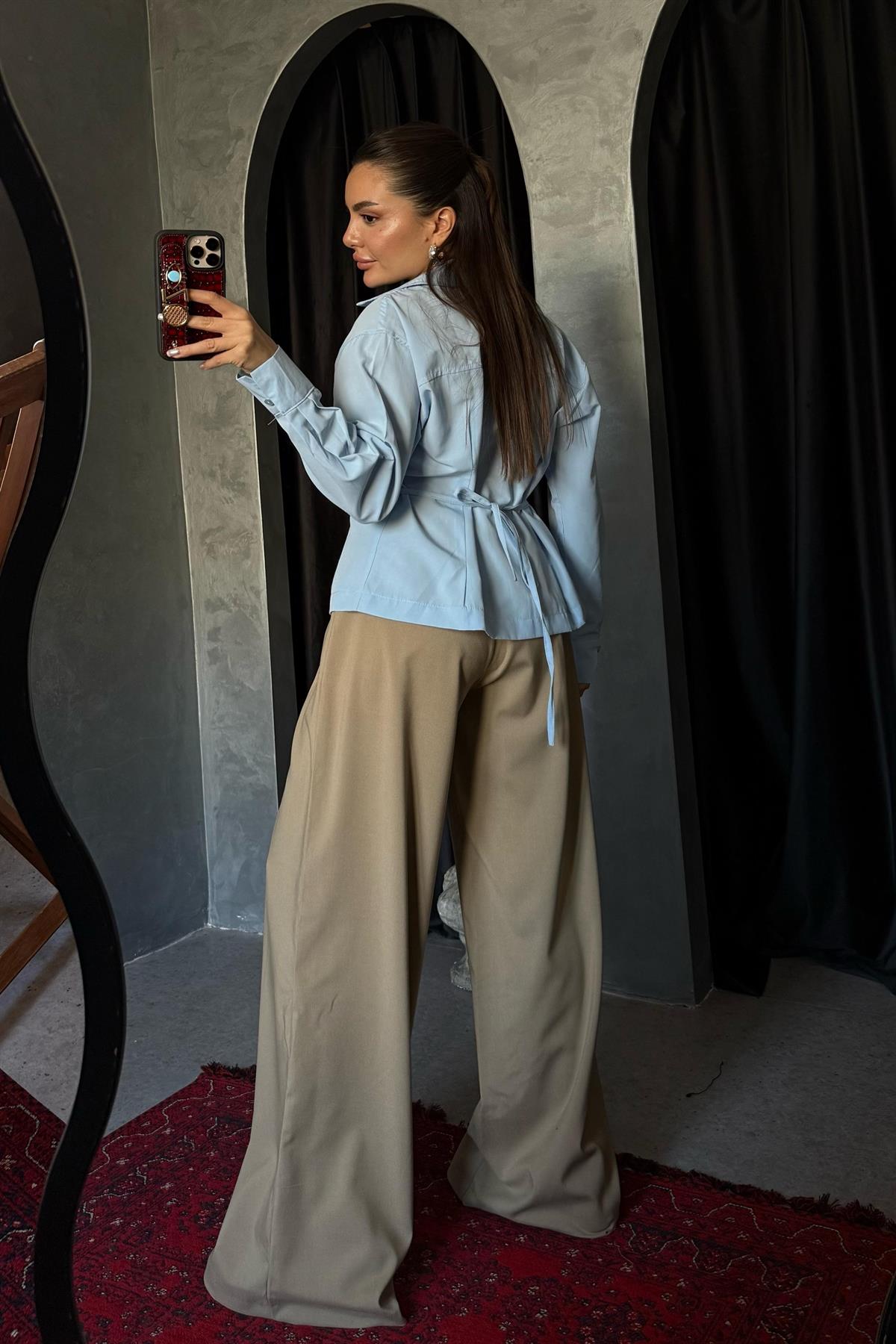 Thalia Buz Mavi Bağlama Detaylı Gömlek 