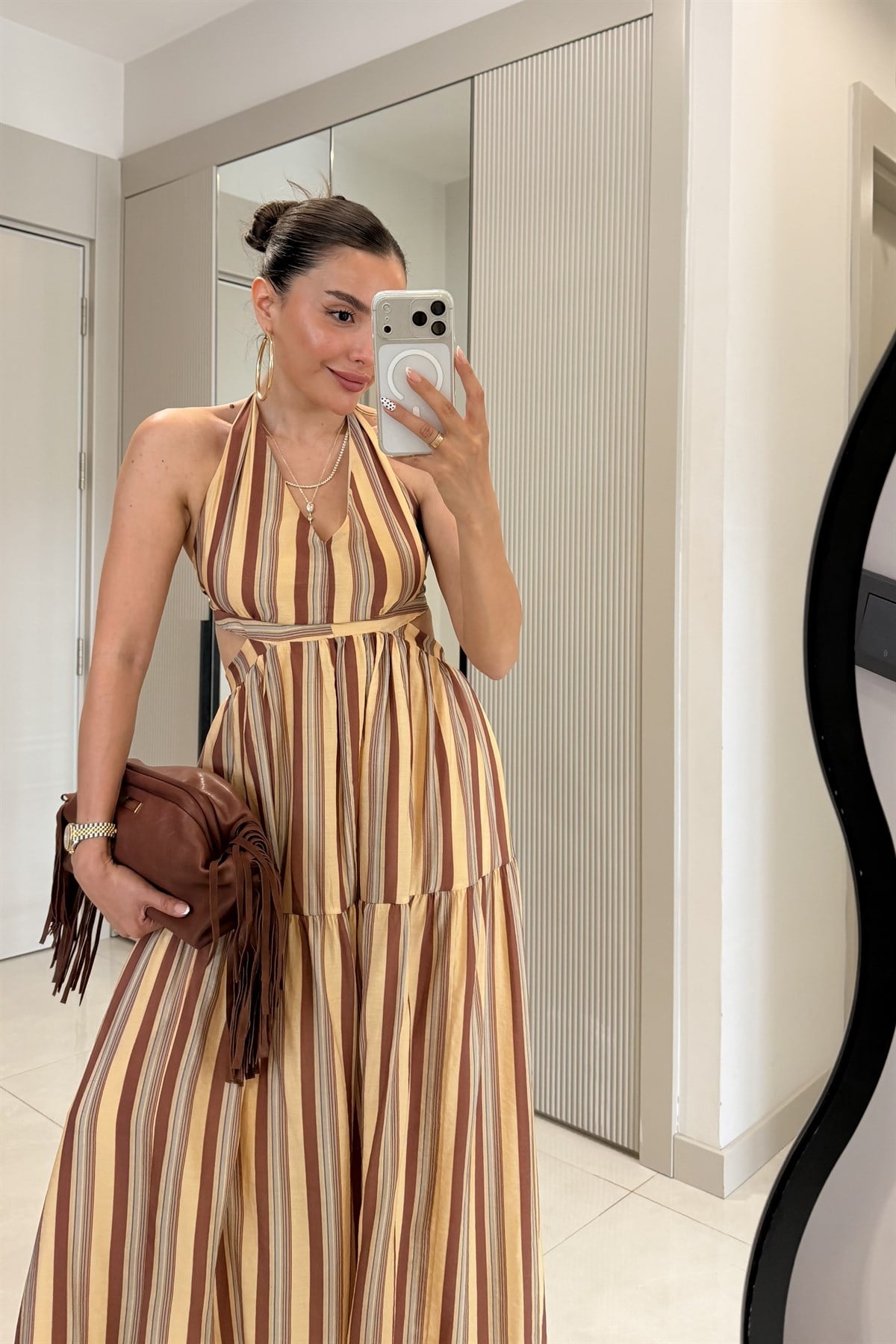 Thalia Çizgili Bohem Maxi Elbise