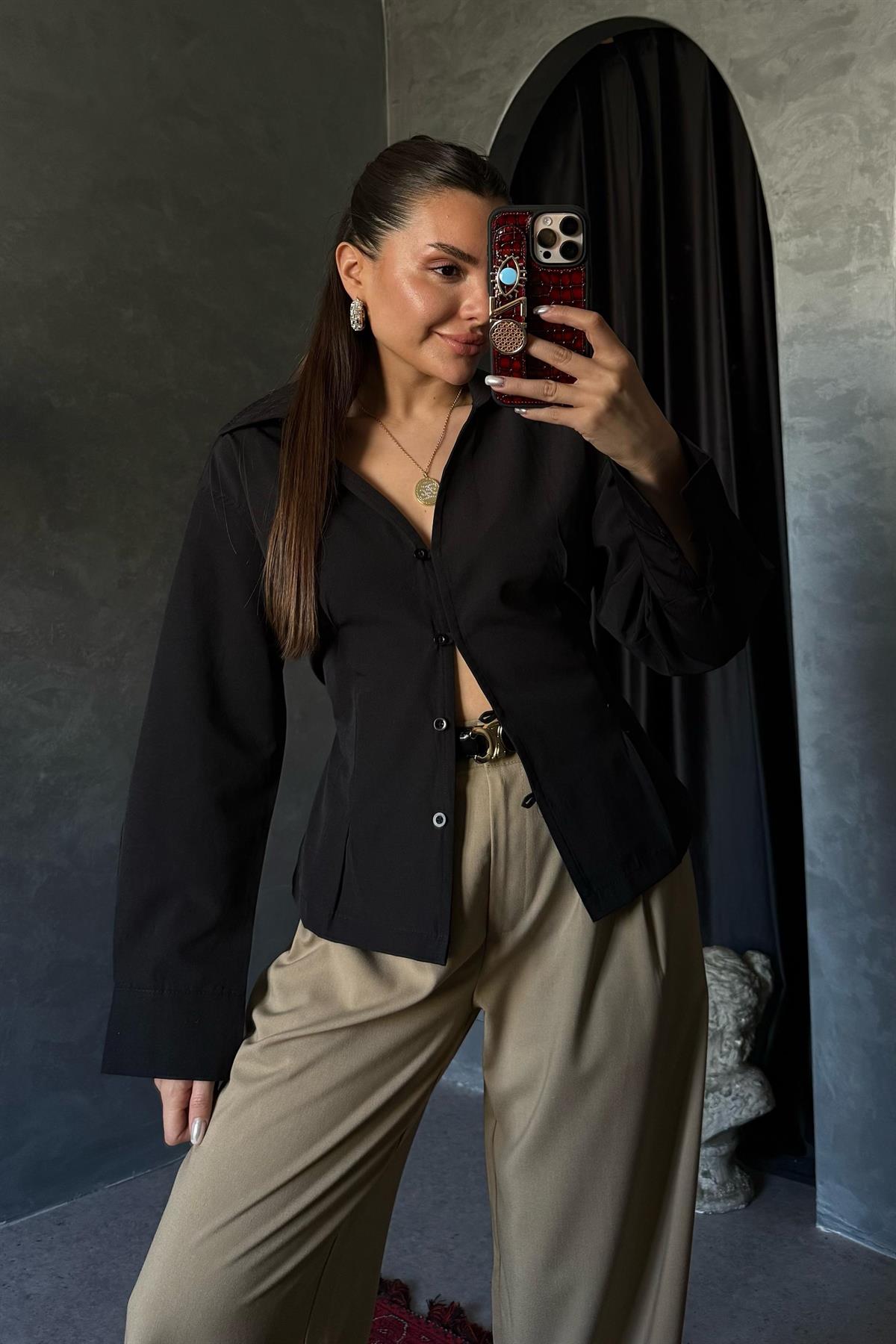 Thalia Siyah Bağlama Detaylı Gömlek 