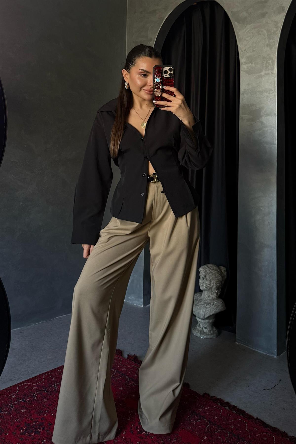 Thalia Siyah Bağlama Detaylı Gömlek 