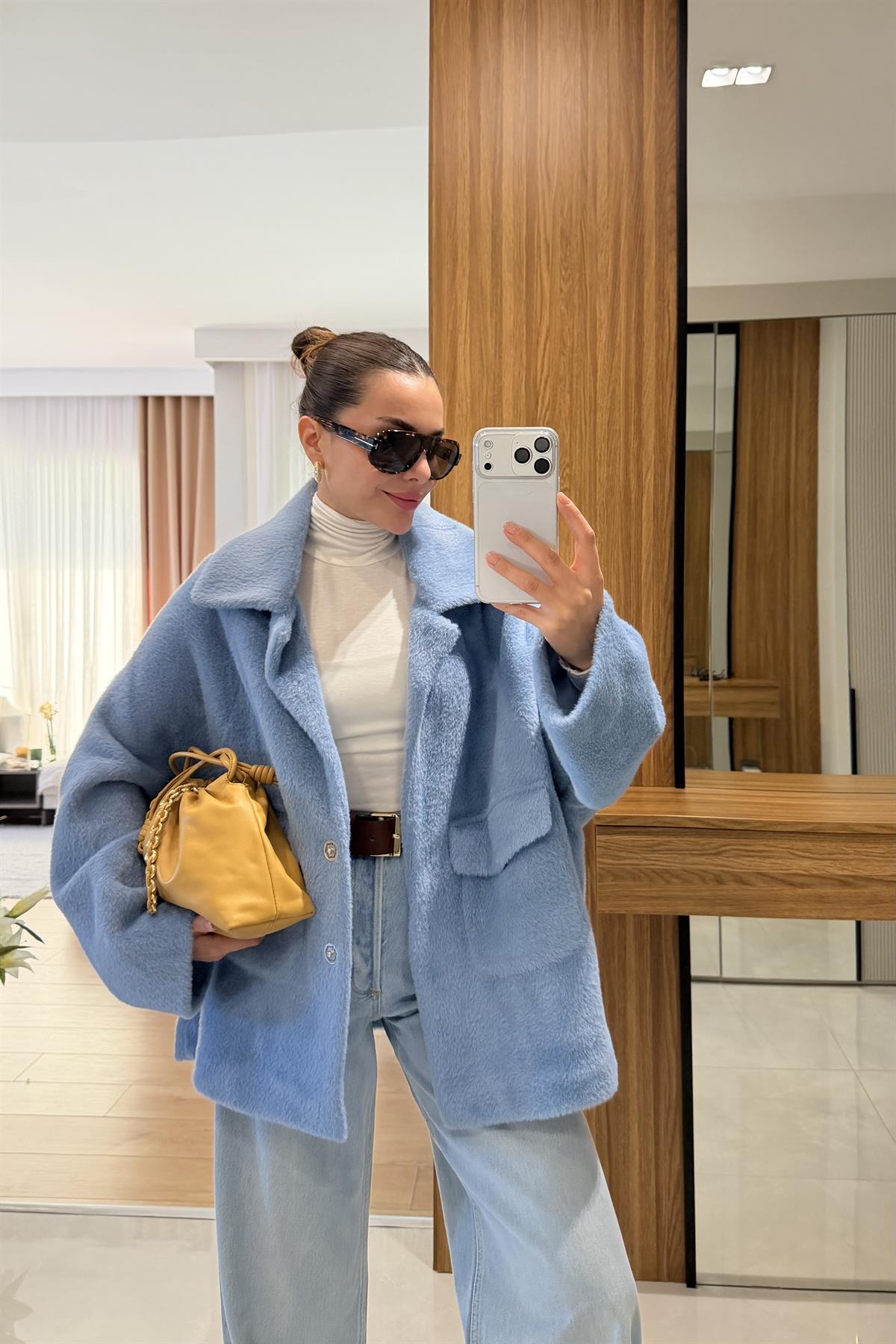 Thana Mavi Premium Peluş Kaban