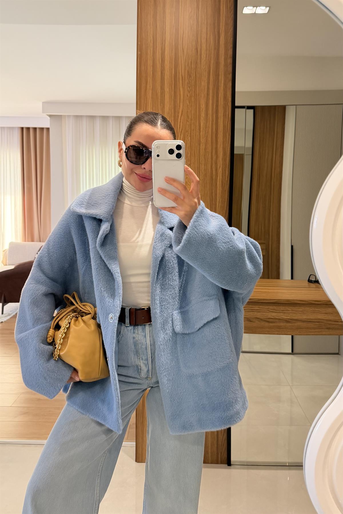 Thana Mavi Premium Peluş Kaban