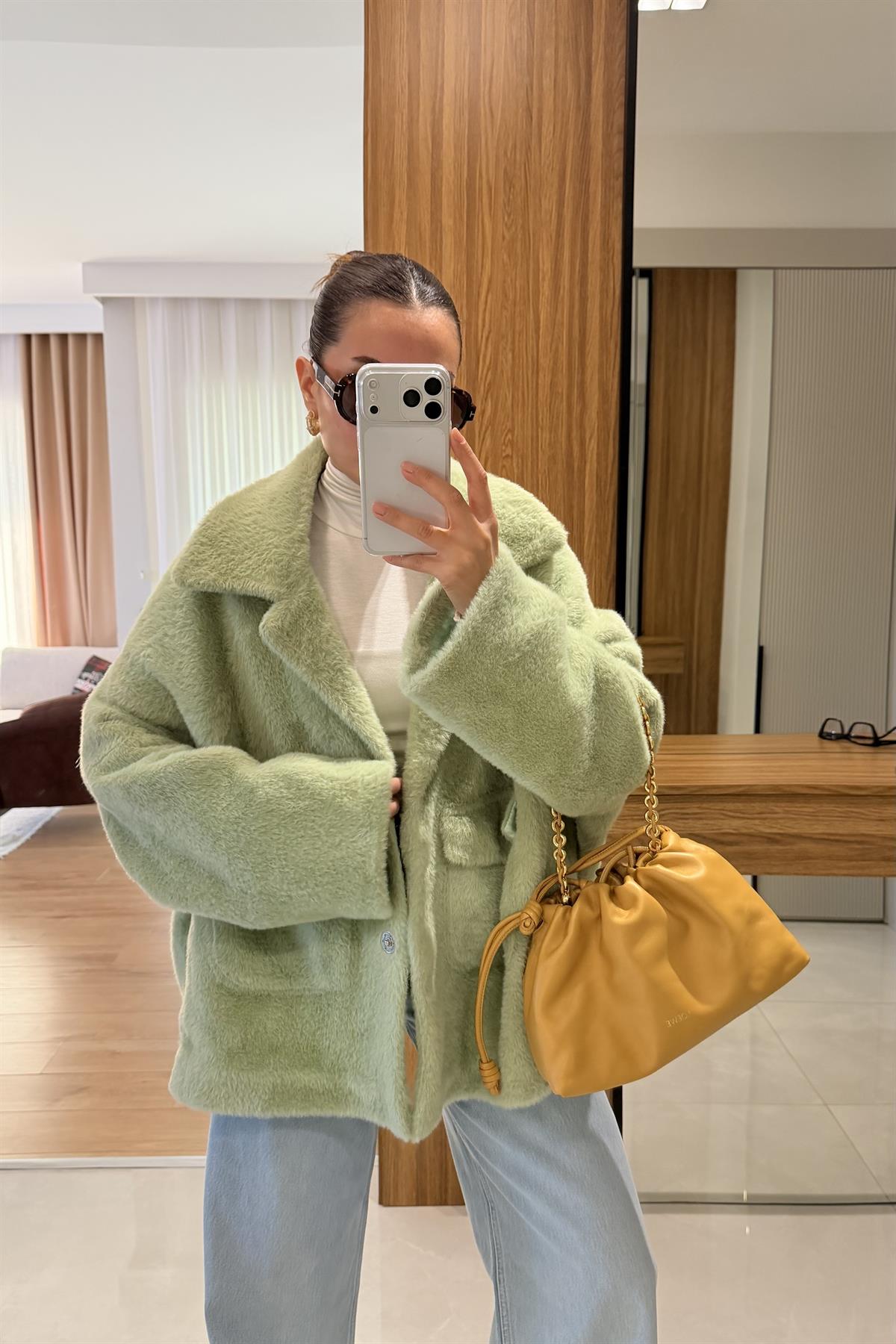 Thana Yeşil Premium Peluş Kaban